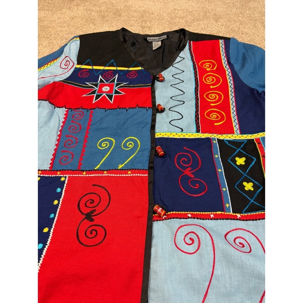 Indigo Moon Patchwork Jacket Colorful Embroidered V-Neck Button Front vintage - Picture 6 of 10